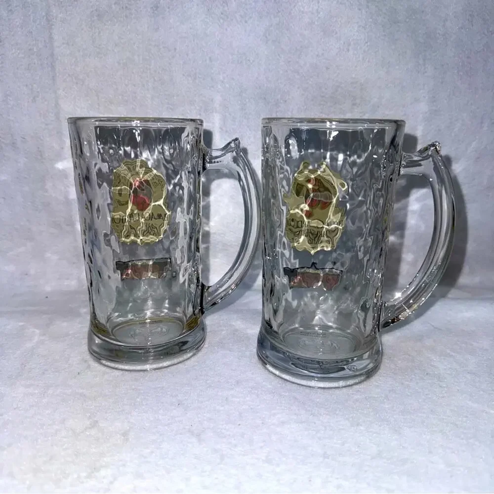 Pair of 2 Vintage Glass Bacardi Oakheart Smooth Spiced Rum 12oz Mugs Steins
